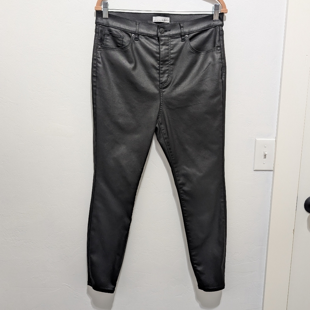 LOFT Shiny Black Skinny Jeans High Rise Size 12 Stretch